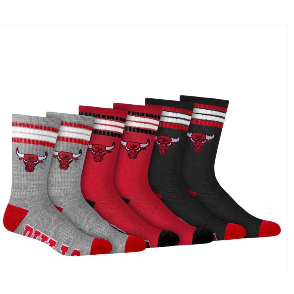 Men's NBA Official Athletic Cushioned Fit Team Crew Socks 3 Pack Chicago Bulls